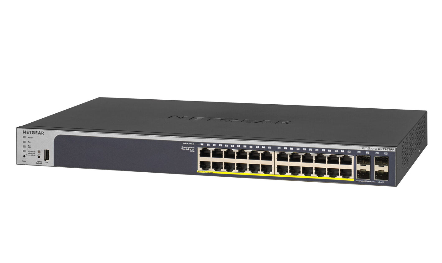 NETGEAR GS728TPP Géré L2/L3/L4 Gigabit Ethernet (10/100/1000) Connexion Ethernet, supportant l'alimentation via ce port (PoE) 1U Noir