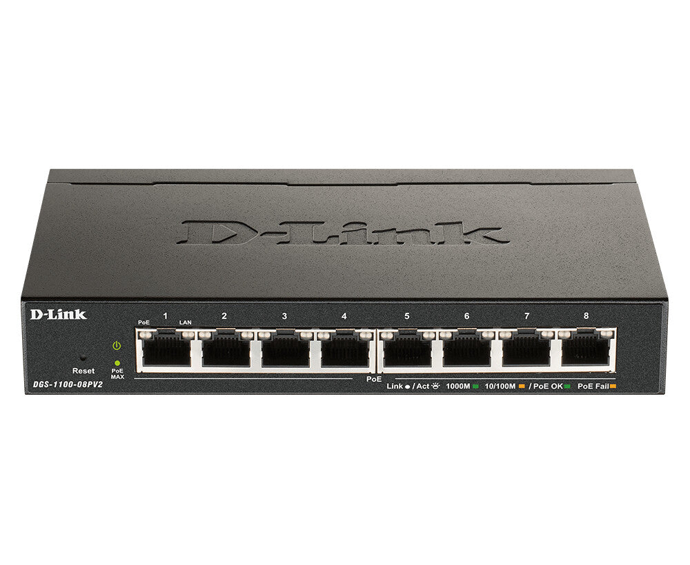 D-Link DGS-1100-08PV2 Géré L2/L3 Gigabit Ethernet (10/100/1000) Connexion Ethernet, supportant l'alimentation via ce port (PoE) Noir