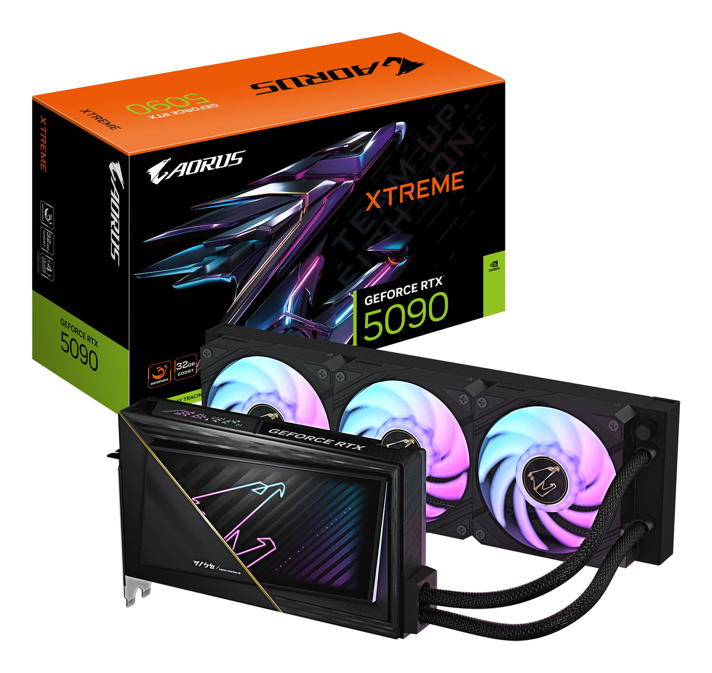 GIGABYTE AORUS GeForce RTX 5090 XTREME WATERFORCE 32G Carte Graphique - 32 Go GDDR7, 512 bits, PCI-E 5.0, 2655 MHz Fréquence du Cœur, 3 x DP 2.1a, 1 x HDMI 2.1b, NVIDIA DLSS 4, GV-N5090AORUSX W-32GD