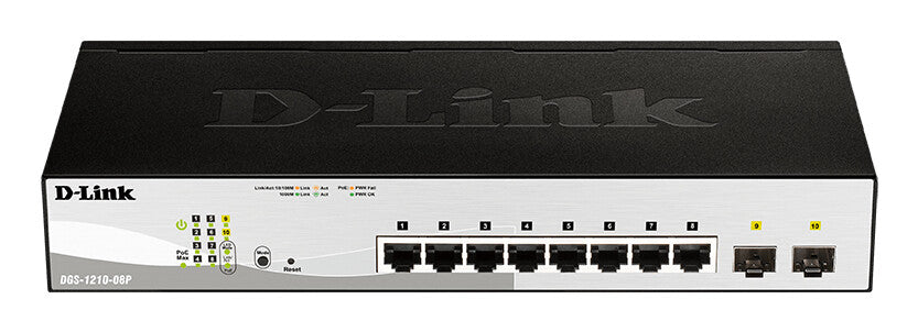 D-Link DGS-1210-08P Géré L2 Gigabit Ethernet (10/100/1000) Connexion Ethernet, supportant l'alimentation via ce port (PoE) Noir
