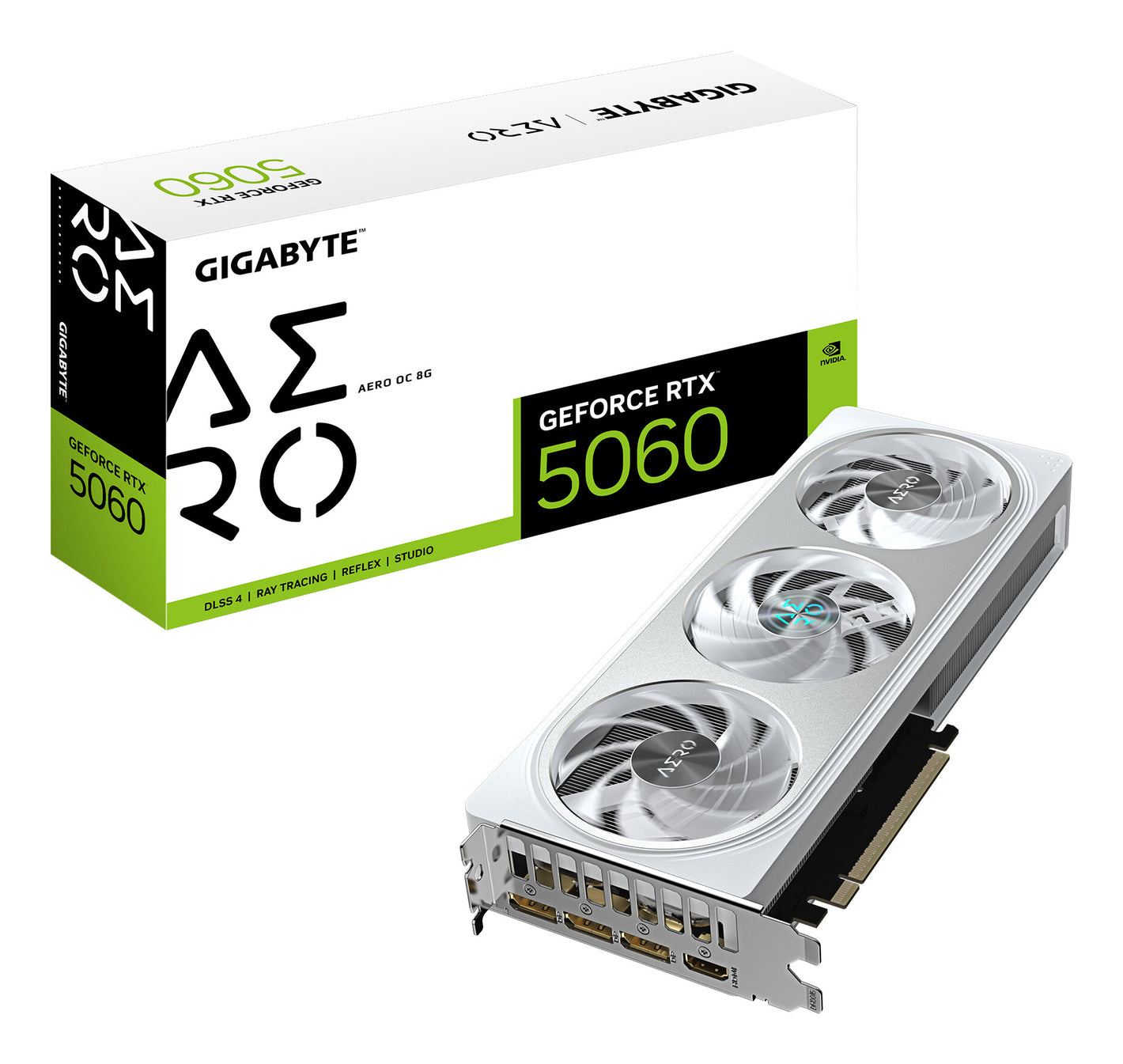 GIGABYTE GeForce RTX 5060 AERO OC 8G Carte Graphique - 8GB GDDR7, 128bit, PCI-E 5.0, 2595 MHz Fréquence du cœur, 3 x DisplayPort, 1 x HDMI, GV-N5060AERO OC-8GD