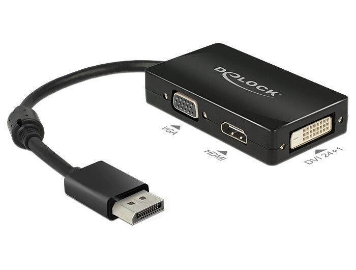 DeLOCK 0.16m DisplayPort/VGA+HDMI+DVI 0,16 m VGA (D-Sub)+ HDMI + DVI Noir