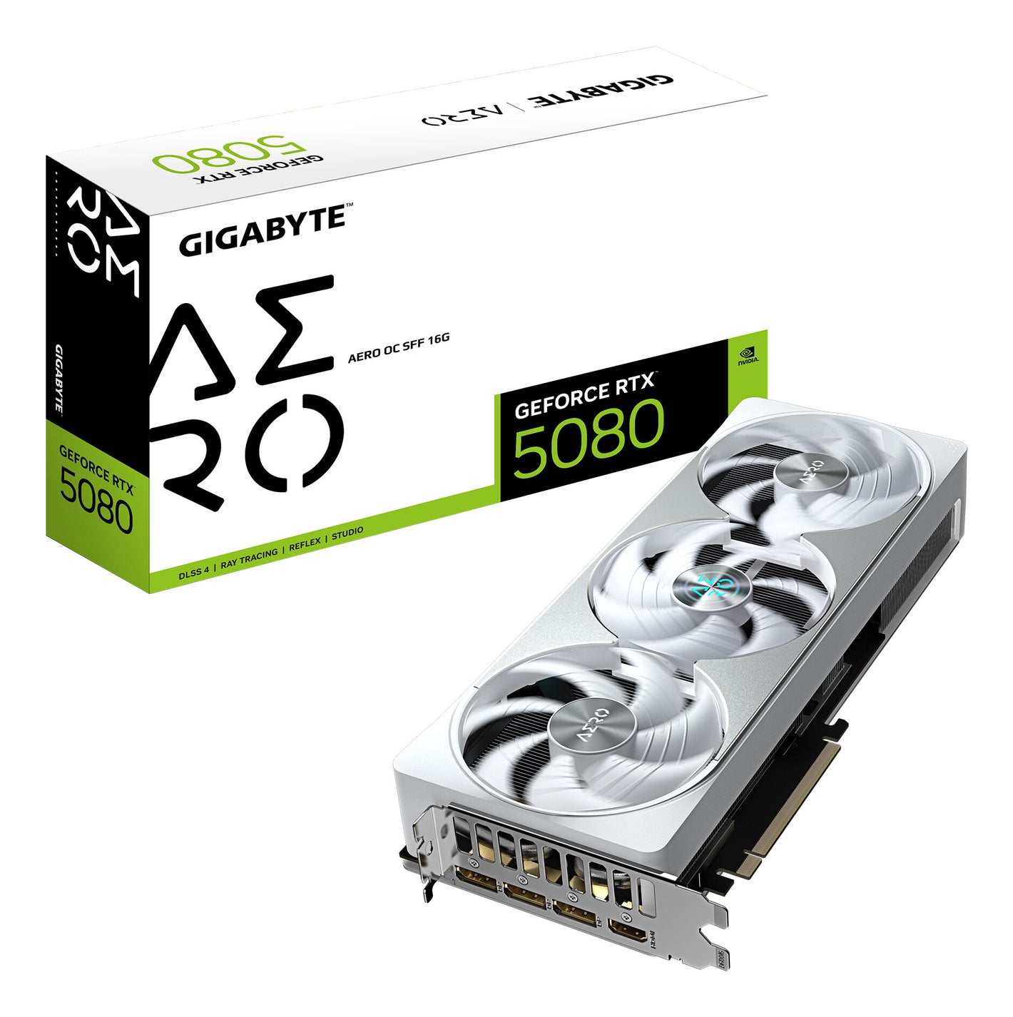 GIGABYTE GeForce RTX 5080 AERO OC SFF 16G Carte graphique - 16 Go GDDR7, 256 bits, PCI-E 5.0, 2730MHz Core Clock, 3 x DisplayPort, 1 x HDMI, GV-N5080AERO OC-16GD