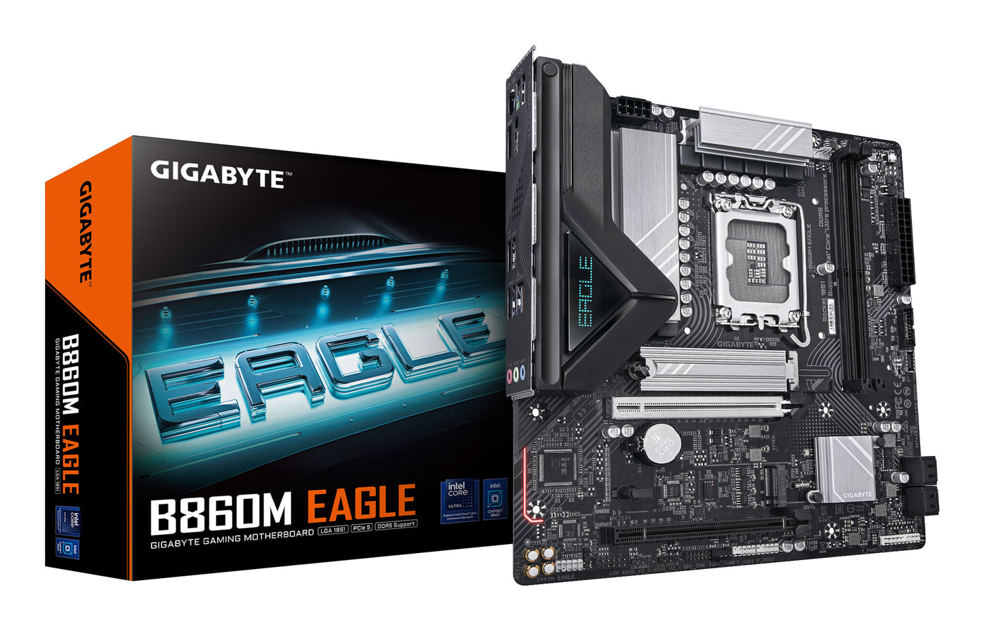 GIGABYTE B860M EAGLE Carte mère - Processeurs Intel Core Ultra, VRM 6+1+2+1 phases, jusqu'à 9066MHz DDR5, 1xPCIe 5.0 + 1xPCIe 4.0 M.2, LAN 2,5 GbE, USB 3.2 Gen 1