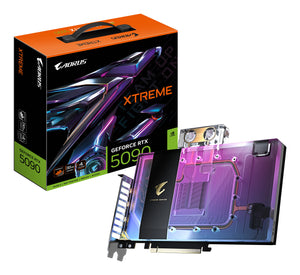 GIGABYTE AORUS GeForce RTX 5090 XTREME WATERFORCE WB 32G Carte Graphique - 32 Go GDDR7, 512 bits, PCI-E 5.0, 2655 MHz Fréquence du Cœur, 3 x DP 2.1a, 1 x HDMI 2.1b, NVIDIA DLSS 4, GV-N5090AORUSX WB-32GD