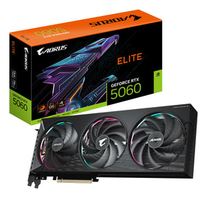 GIGABYTE AORUS GeForce RTX 5060 ELITE 8G Carte Graphique - 8GB GDDR7, 128bit, PCI-E 5.0, 2722 MHz Fréquence du cœur, 3 x DisplayPort, 1 x HDMI, GV-N5060AORUS E-8GD