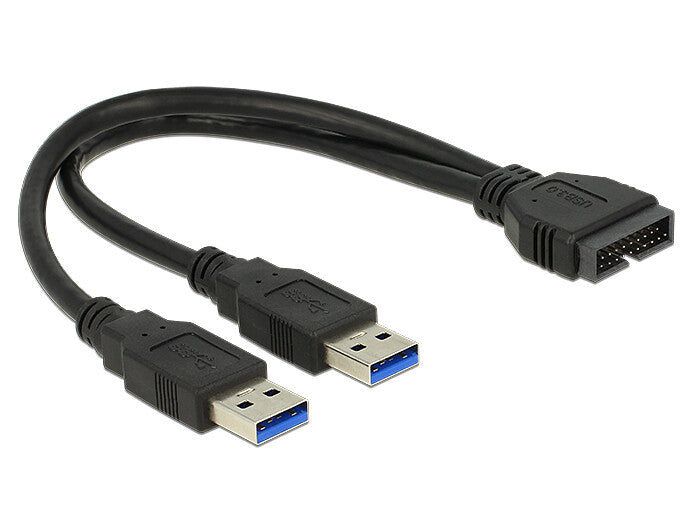 DeLOCK 0.25m USB3.0/2xUSB3.0 câble USB USB 3.2 Gen 1 (3.1 Gen 1) 0,25 m 2 x USB A Noir
