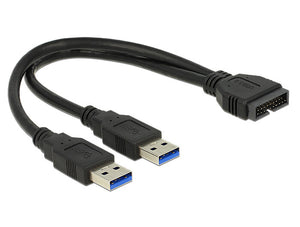 DeLOCK 0.25m USB3.0/2xUSB3.0 câble USB USB 3.2 Gen 1 (3.1 Gen 1) 0,25 m 2 x USB A Noir
