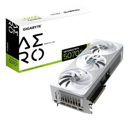 GIGABYTE GeForce RTX 5070 Ti AERO OC 16G Carte Graphique - 16 Go GDDR7, 256 bits, PCI-E 5.0, 2588 MHz Core Clock, 3 x DP 2.1a, 1 x HDMI 2.1b, NVIDIA DLSS 4, GV-N507TAERO OC-16GD