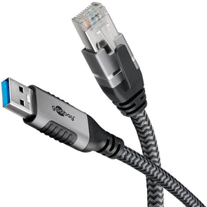 Goobay 70498 changeur de genre de câble USB A RJ-45 Noir, Argent