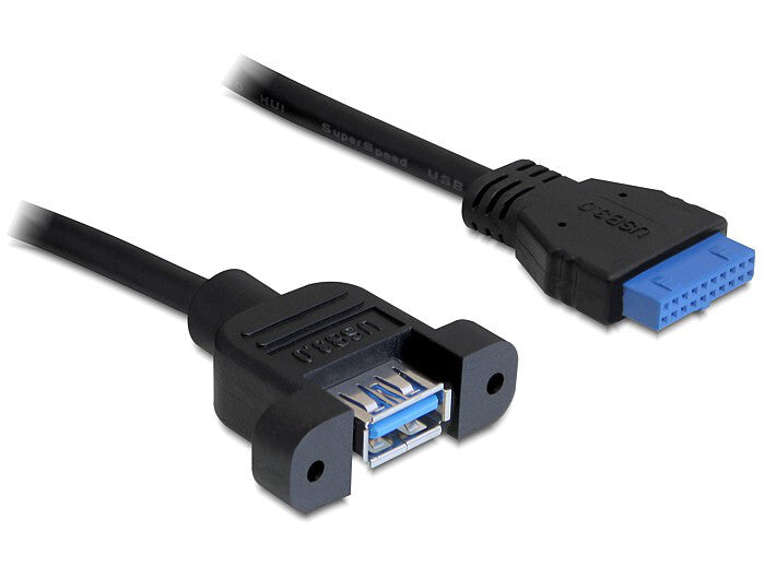 DeLOCK 0.5m USB 3.0 F/F câble USB 0,5 m USB A IDC Noir