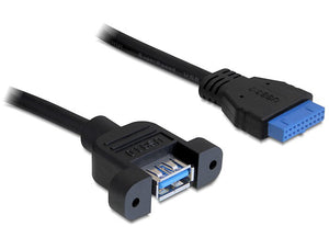DeLOCK 0.5m USB 3.0 F/F câble USB 0,5 m USB A IDC Noir
