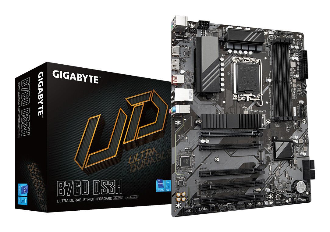 GIGABYTE B760 DS3H Carte Mère - Compatible avec les processeurs Intel Core 14e génération, VRM numérique 8+2+1 phases, jusqu'à 7600MHz DDR5 (OC), 2x PCIe 4.0 M.2, LAN GbE, USB 3.2 Gen 2x2