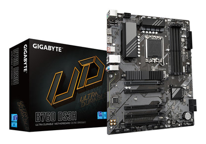 GIGABYTE B760 DS3H Carte Mère - Compatible avec les processeurs Intel Core 14e génération, VRM numérique 8+2+1 phases, jusqu'à 7600MHz DDR5 (OC), 2x PCIe 4.0 M.2, LAN GbE, USB 3.2 Gen 2x2