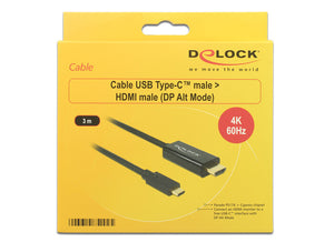 DeLOCK 85292 câble vidéo et adaptateur 3 m USB Type-C HDMI Noir