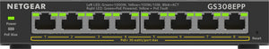 NETGEAR 8-Port Gigabit Ethernet High-Power PoE+ Plus Switch (GS308EPP) Géré L2/L3 Gigabit Ethernet (10/100/1000) Connexion Ethernet, supportant l'alimentation via ce port (PoE) Noir