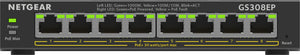 NETGEAR 8-Port Gigabit Ethernet PoE+ Plus Switch (GS308EP) Géré L2/L3 Gigabit Ethernet (10/100/1000) Connexion Ethernet, supportant l'alimentation via ce port (PoE) Noir
