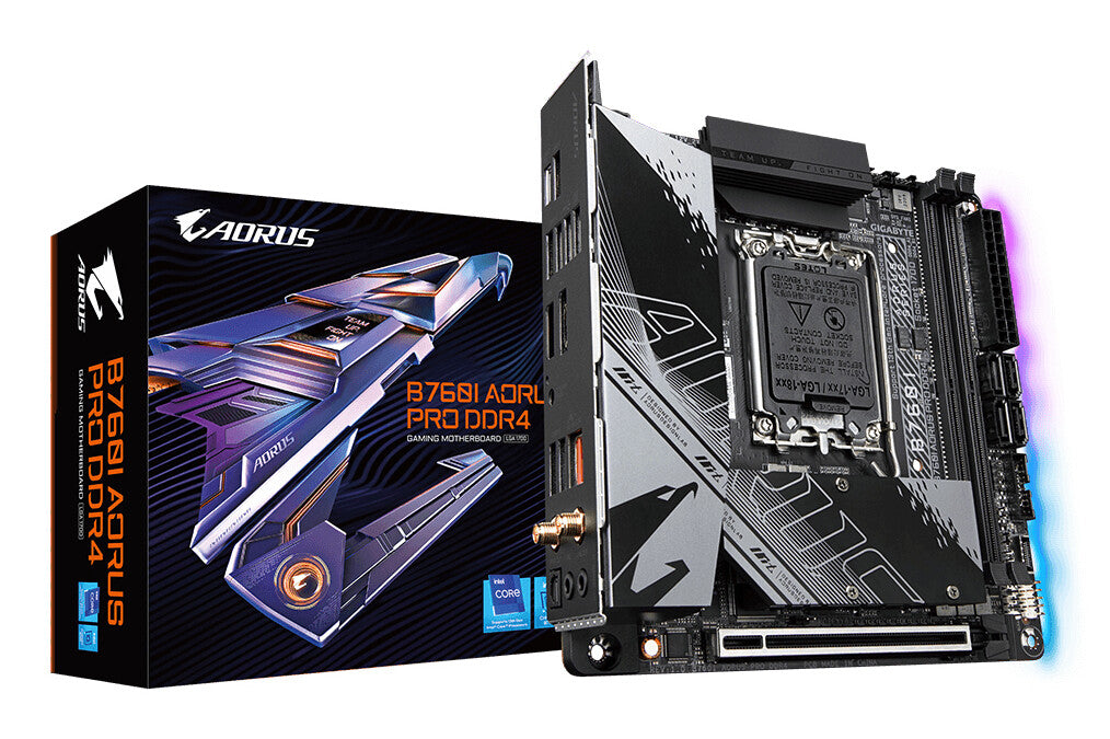 GIGABYTE B760I AORUS PRO DDR4 Carte Mère - Prend en charge les processeurs Intel Core de 14e génération, VRM numérique 8+1+1 phases, jusqu'à 5333MHz DDR4 (OC), 2xPCIe 4.0 M.2, Wi-Fi 6, LAN 2.5GbE, USB 3.2 Gen 2