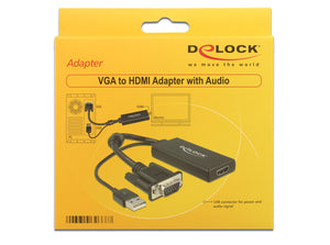 DeLOCK 0.25m VGA+USB2.0-A/HDMI 0,25 m VGA (D-Sub) + USB Noir