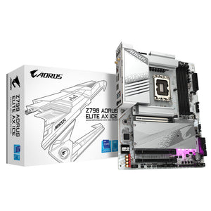 GIGABYTE Z790 AORUS ELITE AX ICE Carte mère - Compatible avec processeurs Intel Core 14th CPUs, 16+1+2 Phases Digital VRM, up to 7600MHz DDR5 (OC), 4xPCIe 4.0 M.2, Wi-Fi 6E, 2.5GbE LAN , USB 3.2 Gen 2x2