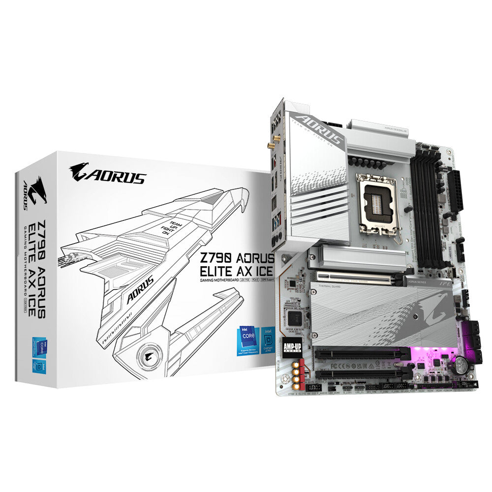 GIGABYTE Z790 AORUS ELITE AX ICE Carte mère - Compatible avec processeurs Intel Core 14th CPUs, 16+1+2 Phases Digital VRM, up to 7600MHz DDR5 (OC), 4xPCIe 4.0 M.2, Wi-Fi 6E, 2.5GbE LAN , USB 3.2 Gen 2x2