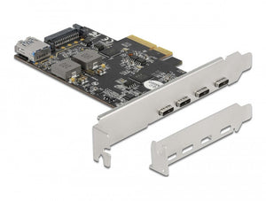DeLOCK Carte PCI Express x4 vers 4 x USB Type-C + 1 x USB Type-A - SuperSpeed USB 10 Gbps - Facteur de forme à profil bas