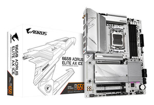 GIGABYTE B650 AORUS ELITE AX ICE Carte mère - Compatible avec les processeurs AMD Ryzen 9000, VRM numérique 12+2+2 phases, jusqu'à 8000 MHz DDR5 (OC), 1xPCIe 5.0 + 2xPCIe 4.0 M.2, Wi-Fi 6E, LAN 2.5GbE, USB 3.2 Gen 2x2