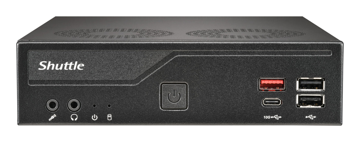 Shuttle Slim PC DH810 , S1851, 1x HDMI (2.1), 1x DP, 1x USB-C (DP), 1x 2.5", 2x M.2, 2x LAN (Intel 1G + 2.5G), 2x COM, fonctionnement permanent 24/7, attaches VESA