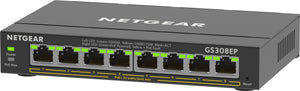 NETGEAR 8-Port Gigabit Ethernet PoE+ Plus Switch (GS308EP) Géré L2/L3 Gigabit Ethernet (10/100/1000) Connexion Ethernet, supportant l'alimentation via ce port (PoE) Noir