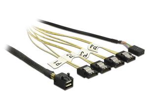 DeLOCK 0.5m, Mini SAS HD SFF-8643/4xSATA 7p 0,5 m Noir, Argent, Jaune