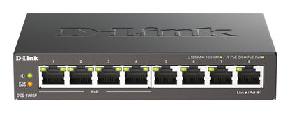 D-Link DGS-1008P/E commutateur réseau Non-géré L2 Gigabit Ethernet (10/100/1000) Connexion Ethernet, supportant l'alimentation via ce port (PoE) Bureau Noir