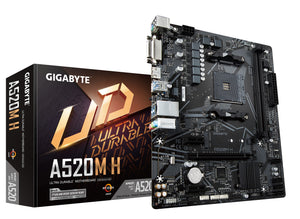 GIGABYTE Carte mère A520M H - Prend en charge les processeurs AMD Ryzen série 5000 AM4, VRM numérique pur 4+3 phases, jusqu'à 5100 MHz DDR4 (OC), PCIe 3.0 x4 M.2, LAN GbE, USB 3.2 Gen 1