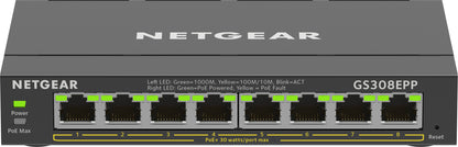 NETGEAR 8-Port Gigabit Ethernet High-Power PoE+ Plus Switch (GS308EPP) Géré L2/L3 Gigabit Ethernet (10/100/1000) Connexion Ethernet, supportant l'alimentation via ce port (PoE) Noir