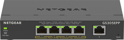 NETGEAR 5-Port Gigabit Ethernet High-Power PoE+ Plus Switch (GS305EPP) Géré L2/L3 Gigabit Ethernet (10/100/1000) Connexion Ethernet, supportant l'alimentation via ce port (PoE) Noir
