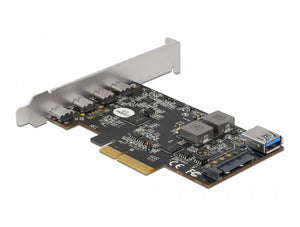 DeLOCK Carte PCI Express x4 vers 4 x USB Type-C + 1 x USB Type-A - SuperSpeed USB 10 Gbps - Facteur de forme à profil bas