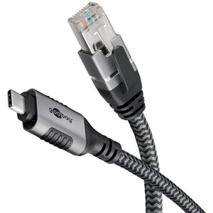 Goobay 70696 changeur de genre de câble USB C RJ-45 Noir, Argent