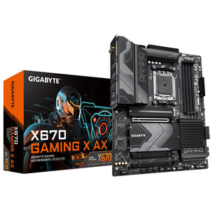 GIGABYTE X670 GAMING X AX Carte mère - Compatible avec AMD Ryzen 9000 Series CPUs, 16+2+2 Phases Digital VRM, up to 8000MHz DDR5 (OC), 1xPCIe 5.0 + 3xPCIe 4.0 M.2, Wi-Fi 6E, 2.5GbE LAN, USB 3.2 Gen 2x2