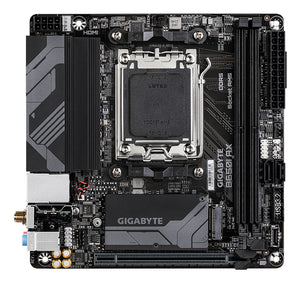 GIGABYTE B650I AX Carte mère - AMD Ryzen série 9000, VRM 5+2+1 phases, jusqu'à 6400 MHz DDR5 (OC), 1xPCIe 4.0 M.2, LAN 2,5 GbE, WIFI 6E, USB 3.2 Gen 2