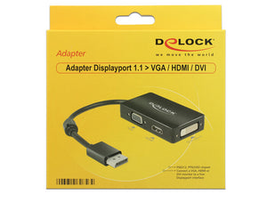 DeLOCK 0.16m DisplayPort/VGA+HDMI+DVI 0,16 m VGA (D-Sub)+ HDMI + DVI Noir