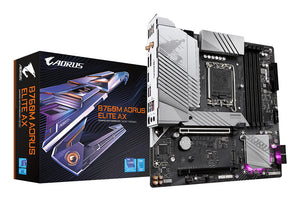 GIGABYTE B760M AORUS ELITE AX Carte Mère - Compatible avec les processeurs Intel Core 14e génération, VRM numérique 12*+1+1 phases, jusqu'à 7800MHz DDR5 (OC), 2x PCIe 4.0 M.2, Wi-Fi 6E, 2.5GbE LAN, USB 3.2 Gen 2