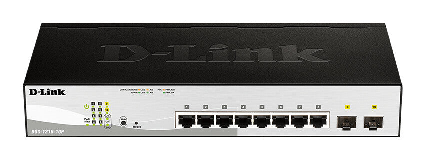 D-Link DGS-1210-10P Géré L2 Gigabit Ethernet (10/100/1000) Connexion Ethernet, supportant l'alimentation via ce port (PoE) 1U Noir