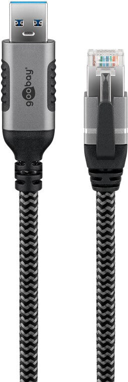 Goobay 70499 changeur de genre de câble USB A RJ-45 Noir, Argent