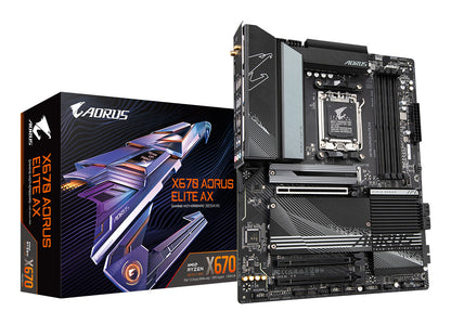 GIGABYTE X670 AORUS ELITE AX Carte mère - Compatible avec AMD Ryzen 9000 Series CPUs, 16+2+2 Phases Digital VRM, up to 8000MHz DDR5 (OC), 1xPCIe 5.0 + 3xPCIe 4.0 M.2, Wi-Fi 6E, 2.5GbE LAN, USB 3.2 Gen 2x2