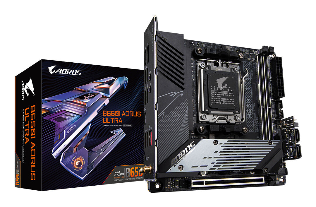 GIGABYTE B650I AORUS ULTRA Carte Mère - Compatible avec les processeurs AMD Ryzen 9000, VRM numérique 8+2+1, jusqu'à 7200MHz DDR5 (OC), 1x PCIe 5.0 + 2x PCIe 4.0 M.2, Wi-Fi 6E, LAN 2.5GbE, USB 3.2 Gen 2x2