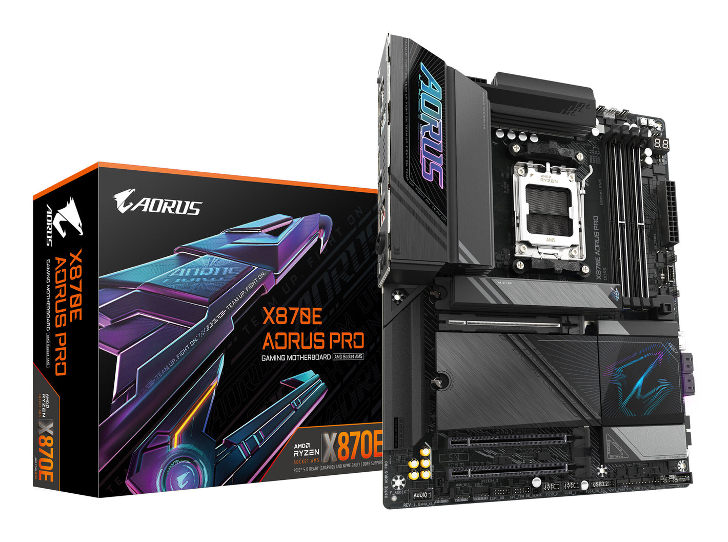 GIGABYTE X870E AORUS PRO Carte Mère - Prend en charge les processeurs AMD Ryzen 9000, 16+2+2 phases VRM numérique, jusqu'à 8000MHz DDR5 (OC), 3xPCIe 5.0 + 1xPCIe 4.0, Wi-Fi 7, LAN 2.5GbE, USB 4
