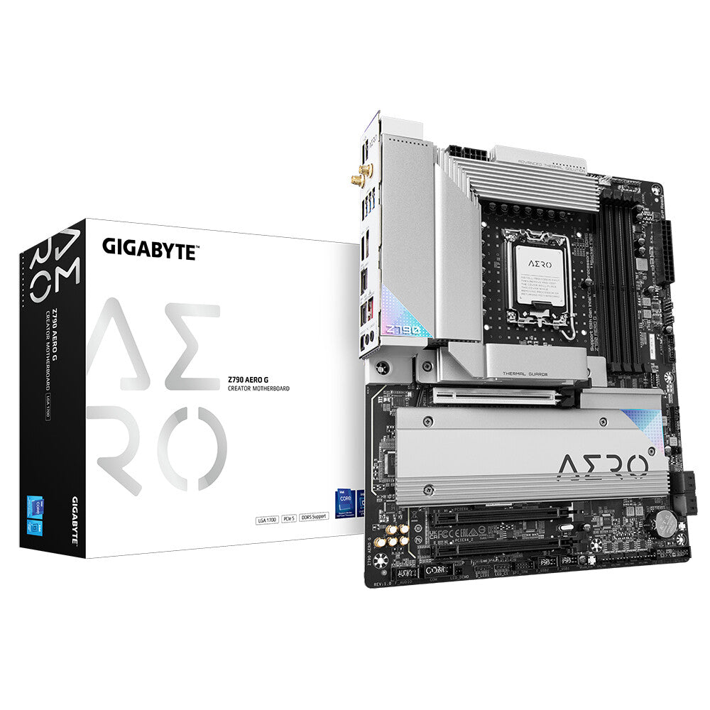 GIGABYTE Z790 AERO G Carte mère - Prend en charge les processeurs Intel Core 14e génération, jusqu'à 7600MHz DDR5 (OC), 1xPCIe 5.0+4xPCIe 4.0 M.2, Wi-Fi 6E, LAN 2.5GbE, USB 3.2 Gen 2x2