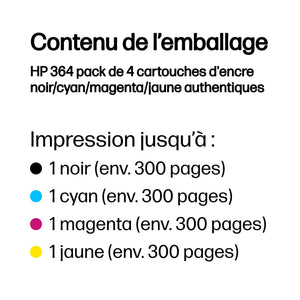 HP 364 pack de 4 cartouches d'encre noir/cyan/magenta/jaune authentiques