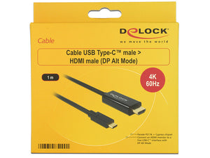 DeLOCK 85290 câble vidéo et adaptateur 1 m USB Type-C HDMI Noir